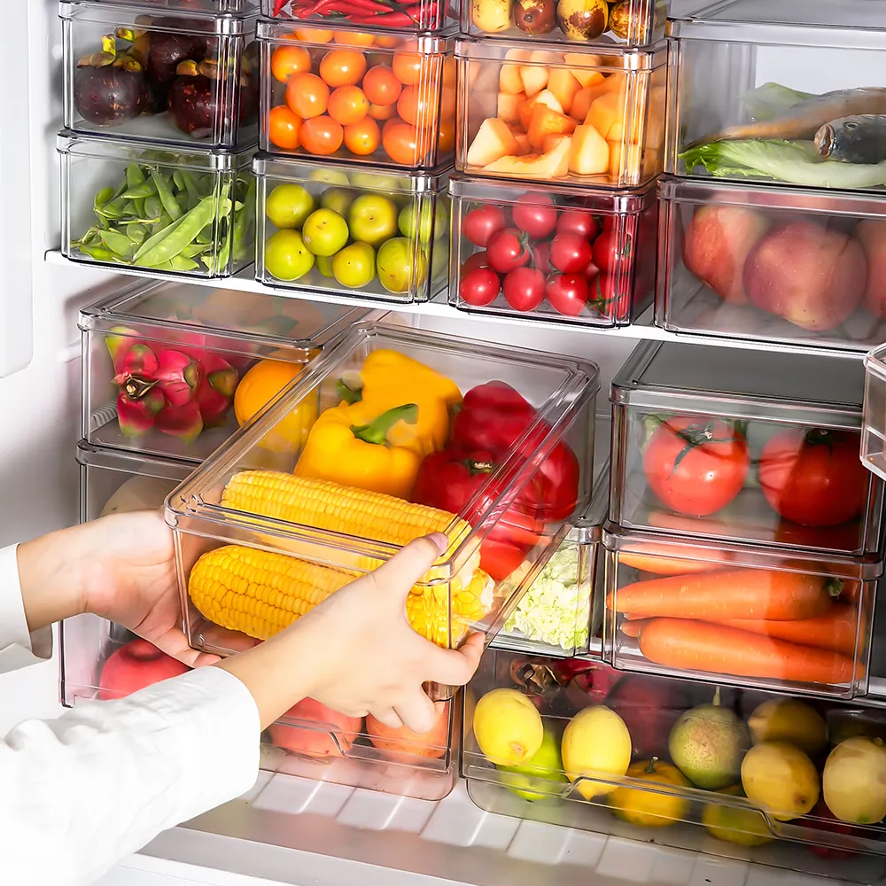 Caixa de geladeira de plástico transparente recipiente de armazenamento de alimentos vegetais