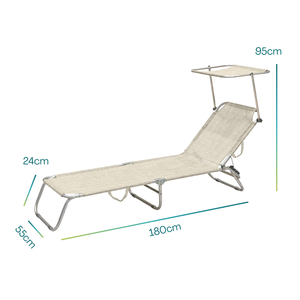 Sdraio Pieghevole con Tettoia Parasole 180x55x90 Cm Capacità 120 Kg Sedia a Sdraio da Giardino per Uso Esterno - Product Image 3