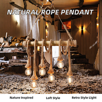 Lustre LED vintage en métal et corde de chanvre au design naturel, style loft rétro, décoration d'intérieur, lampe suspendue pour salle à manger E27 3000K