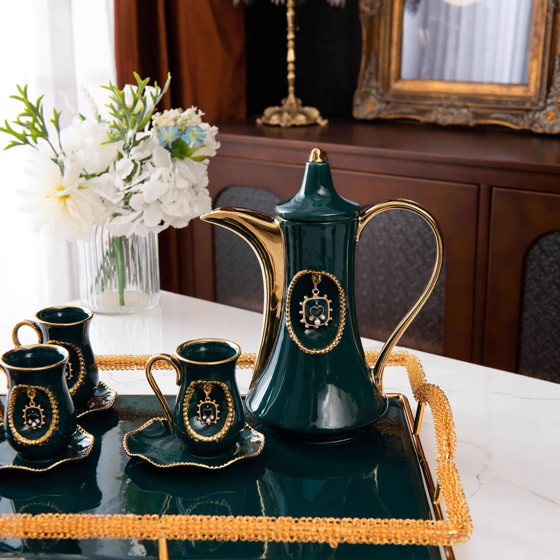Middle East Dubai Arabian Palace Style Teapot Set Pendant Gold