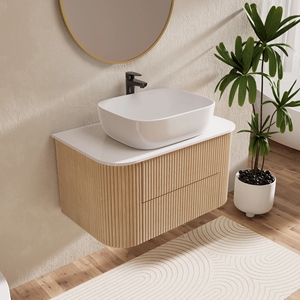 Meuble-lavabo de salle de bain mural en bois massif avec panneau de porte moulé - Product Image 5