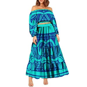 2024 nuovo Design polinesiano autunno mezza spalla a manica lunga Top corto abbinato a gonne lunghe di grandi dimensioni da <span class=keywords><strong>donna</strong></span> a due pezzi - Product Image 2