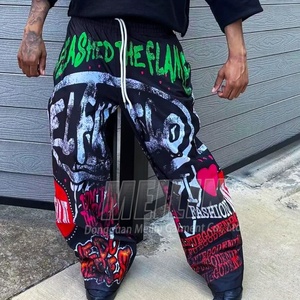Custom <b>Baggy</b> Oversized Pants <b>Trousers</b> Design Polyester Dtg Printing logo Patchwork Elastic Waistband Track Nylon Pants <b>Men</b> - Product Image 1