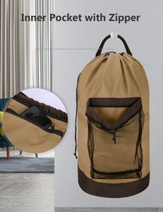 Bolsa de lavandería con correas para el hombro y bolsillo de malla, mochila de lavandería grande y portátil, cesto de ropa sucia para la universidad, viajes y lavandería. - Product Image 4