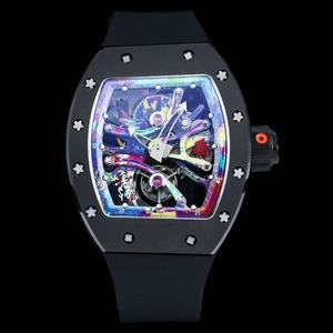 Nuevo Reloj de Pulsera de Diseño Mecánico de Alta Calidad, Popular y de Gran Venta, con Esfera de Fibra de Carbono Negra y Correa de Goma con Diseño de Grafiti - Product Image 3