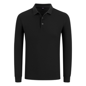 Navy Long Sleeve <b>Polo</b> Shirt Solid Color Breathable Knitted Men's Business Services Wear - Product Image 3