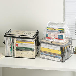 透明収納バッグ衣類おもちゃ透明整理キューブビンハンドル折りたたみ式PVC CDブックプラスチック大容量収納バッグ - Product Image 2