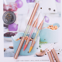 Pinceau à ongles double embout en strass de cristal en gros, tête de pointillage pour cire et stylo liner métallique pour manucure DIY personnalisable
