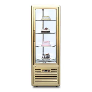 Cake Display Refrigerator Showcase With Rotating Design Round Rotary 418L Glass Cake Beverage Refrigerator Vertical Cooler