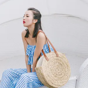 Hot Sale Seagrass Straw Bag Woven Zippered Handbags Shoulder Bag Tote Bags for Vacation and Daily Use