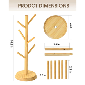 Soporte para Tazas de Bambú con 6 Ganchos, Base Más Gruesa, Soporte para Tazas de Café, Resistente y Ahorra Espacio, Organizador de Cocina - Product Image 4