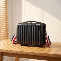 Valise de maquillage rétro en PVC de 14 pouces, mini valise à roulettes unidirectionnelles, boîte cadeau, organiseur de voyage, sac cosmétique
