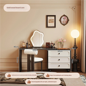 Tocador y Cómoda Integrados de Estilo Retro Francés, <span class=keywords><strong>Escritorio</strong></span> de Maquillaje Minimalista y Mueble de Almacenamiento para el Pie de Cama para Dormitorios Pequeños - Product Image 3