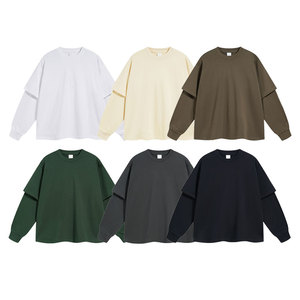 Vente en gros – T-shirt unisexe sport décontracté en jersey tricoté uni, coupe ample et oversize, 100 % coton épais 305 g/m², double couche, manches longues - Product Image 4