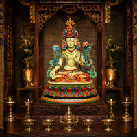 Statue de Tara Blanche Moderne Personnalisée en Laiton Coulé, Sculpture Bouddhiste Tibétaine à Sept Yeux, Décoration d'Autel de Temple et de Méditation