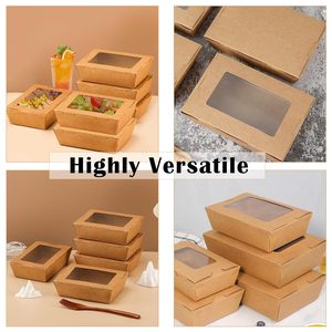 Contenedores de comida para llevar con ventana, caja de comida para llevar de papel kraft de 40 oz, cajas desechables de cartón para preparar comidas para el almuerzo, color marrón - Product Image 5