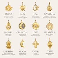 Collier Pendentif à Breloques Design Manna, Œil Protecteur, Soleil, Lune, Initiale et Pierre de Naissance en Or 18 Carats Personnalisé pour Femme