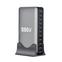 Pengisi Daya Desktop GaN 1000W 10-Port, USB-C PD 3.1 140W Stasiun Pengisian Cepat untuk Laptop MacBook iPhone, Rumah Kantor Colokan AS/EU/UK