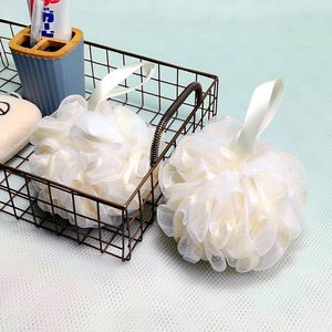 Bath Sponge Large Beige Mesh With Ribbon For Bathing And Lathering - Product Image 3