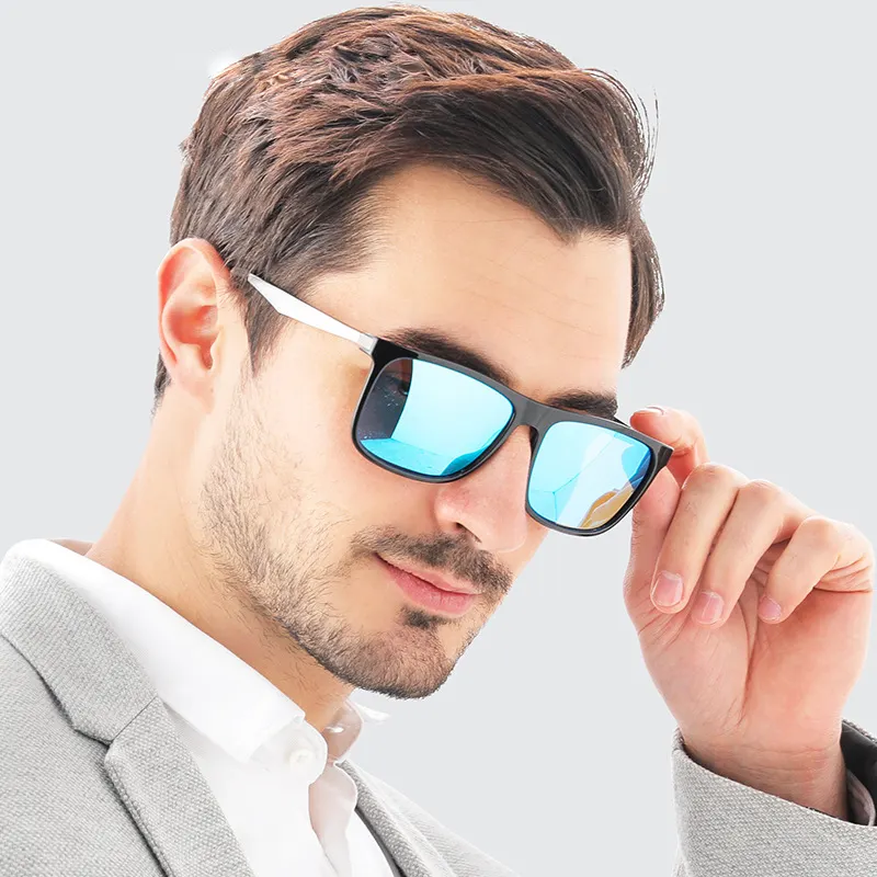 男性用ブランドデザインサングラス超軽量アルミニウムマグネシウム合金偏光サングラススクエアTr90メガネトップセラー