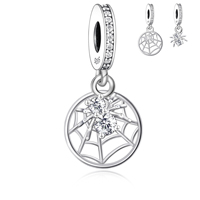 Abalorio de Plata de Ley 925 con Diseño de Araña en la Red, Compatible con Pulseras Pandora Originales, para la Creación de Joyas para Mujer