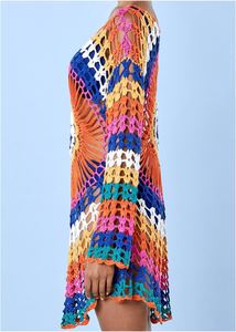 Women's 100% Polyester Breathable <b>Beach</b> Smock Knitted One-Shoulder V-Neck Hand Hook Seaside Holiday Bikini <b>Coat</b> Short Style - Product Image 2