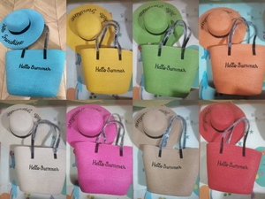 Set Cappello e Borsa da Spiaggia da Donna Ricamata in Paglia, Stile Estivo 2026, Grande Borsa a Mano Artigianale, Ideale per Vacanze - Vendita all'Ingrosso - Product Image 1