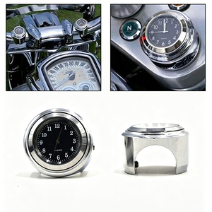 Reloj de cuarzo retro para motocicleta, indicador para Harley Cruiser Bobber, reloj universal para manillar de motocicleta, esfera blanca y negra - Product Image 2