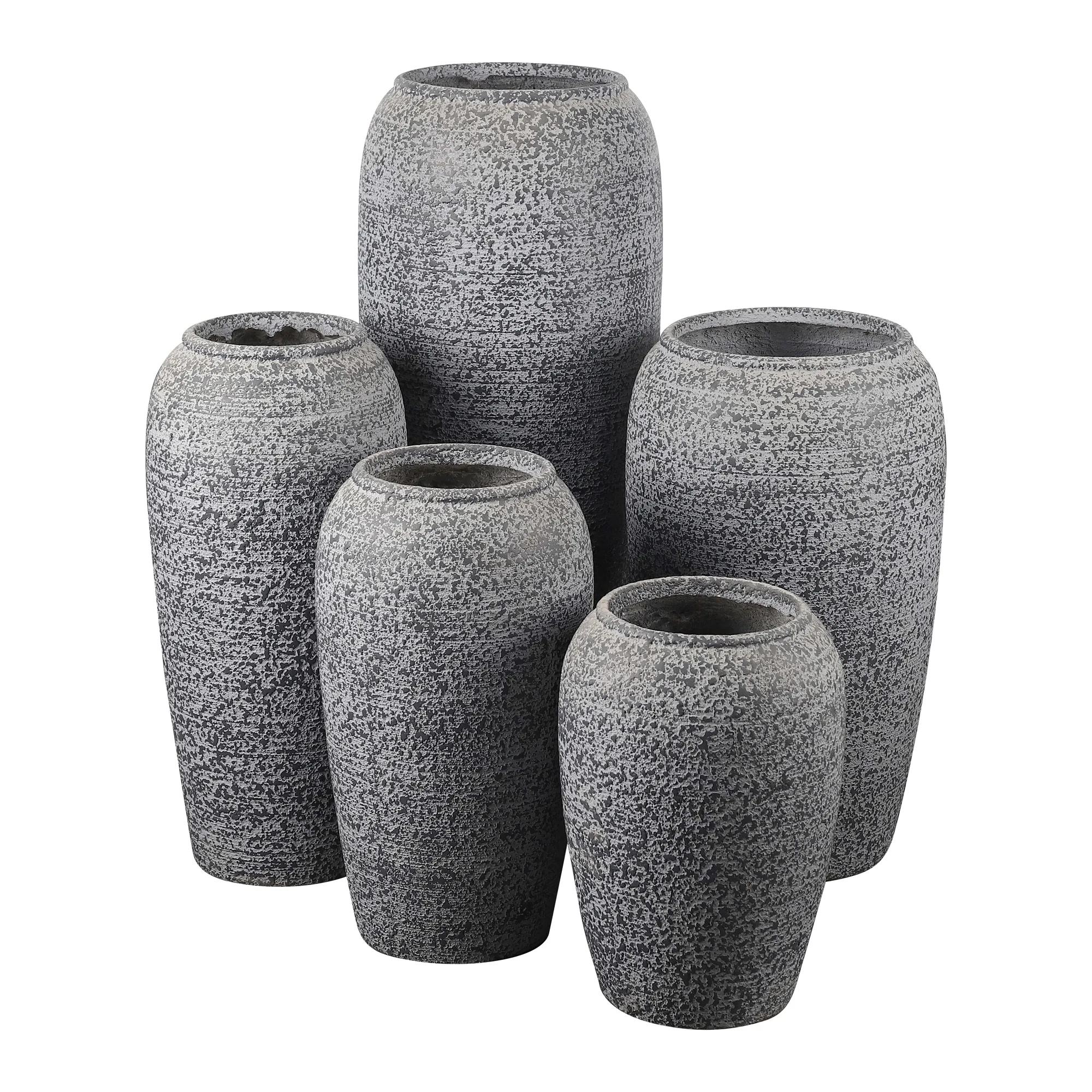 Vaso per urna di fiori in fibra di argilla di qualità vaso per esterni in fibra di vetro spazzolato di grandi dimensioni con pavimento alto