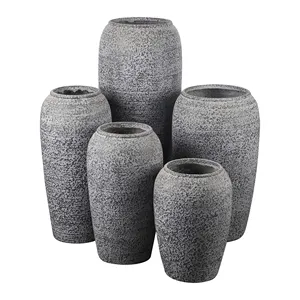 Quality Fiber Clay Flower Urn Pot Outdoor Antique Style Brushed Big Size Tall Floor Fiberglass Vase