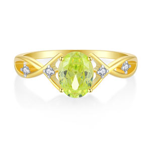 خاتم من الأحجار الكريمة الطبيعية مطلي بالذهب عيار 18 قيراطًا بالفضة الإسترليني 925 بيضاوي الشكل وخضراء اللون - Product Image 2