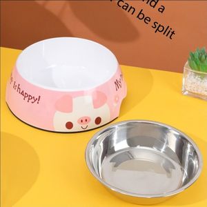 Belle conception de dessin animé en acier inoxydable deux couches utilisation séparée simple et Double bol nourriture pour animaux de compagnie bol d'eau chat chien mangeoire - Product Image 1