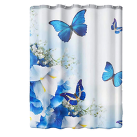 Rideau de douche papillon imprimé numérique personnalisé, moderne, écologique, en stock, 12 crochets, polyester imperméable, OEM/ODM sur mesure