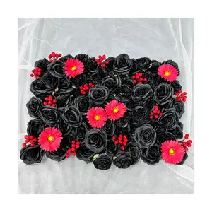 ดอกกุหลาบประดิษฐ์สีดำสำหรับตกแต่งงานแต่งงานฉากหลังดอกไม้ดอกโบตั๋นติดผนังโรงงาน MYQ47