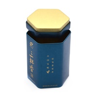 Boîte à Thé Vintage en Forme Hexagone Design Minimaliste Double Couvercle Intérieur en Métal pour Café Snack Bonbons Stockage Noir Bleu