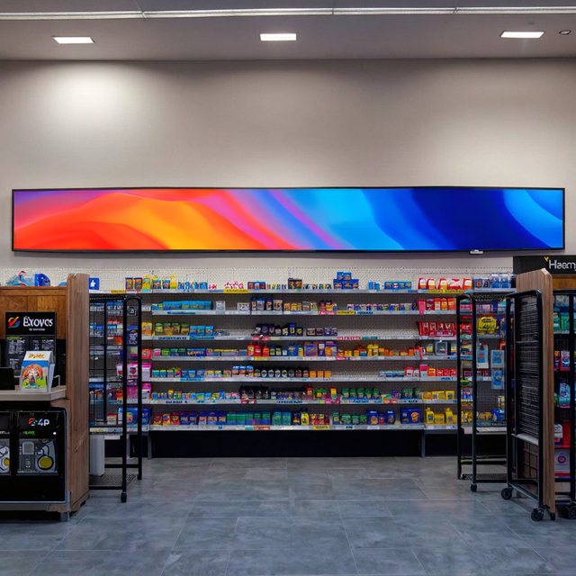 Ultra-Wide Stretched Bar LCD Screen Display for Outdoor Digital Signage for Retail Stores Shopping Malls Sheriff View Shot Shot