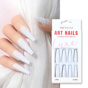 Facile hiver chic mat presse sur la conception des <span class=keywords><strong>ongles</strong></span> vacances simple blanc 3d ligne <span class=keywords><strong>ongles</strong></span> conseils <span class=keywords><strong>mariage</strong></span> mariée élégant long cercueil <span class=keywords><strong>faux</strong></span> <span class=keywords><strong>ongles</strong></span> - Product Image 4