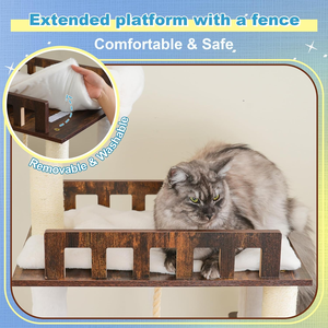 Wooden <b>Cat</b> Tree, 69.7 inch <b>Cats</b> Furniture <b>Tower</b> with Large Platforms, Hammocks, Spacious Condo, Full Sisal <b>Scratching</b> Posts - Product Image 5