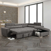 Vente en gros canapé-lit d'angle sectionnel en tissu gris avec méridienne de rangement pouf lit-couchette à tirette au design moderne à bas prix