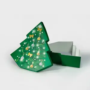 Caixa de presente em forma de árvore de natal, caixa de presente verde personalizada moderna para árvore de natal