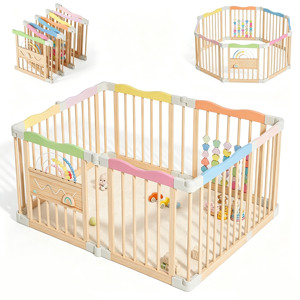 Parque de juegos para bebés con puerta, corralito de madera con cuentas acrílicas de colores, área de juegos con juguetes - Product Image 1