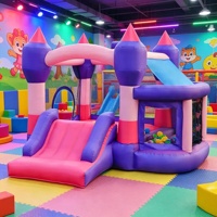 Château gonflable GOLDEN ART en tissu Oxford couleur macaron avec double toboggan et piscine à balles, aire de jeux extérieure pour enfants