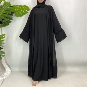 Abaya Abierta de Chifón Suave y Transpirable con Estampado de Lunares y Hiyab a Juego, Elegante y Versátil para Uso Diario de Mujeres 1937 # - Product Image 6