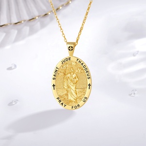 เครื่องประดับ Fine 925 เงินสเตอร์ลิง 18K Gold Platedเครื่องประดับรูปไข่Saint Archangel ST Judeสร้อยคอจี้สําหรับชายหรือหญิง - Product Image 4