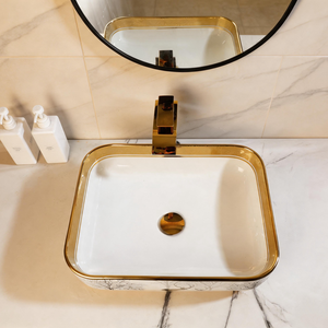 Modern Ceramic Black <strong>Gold</strong> White Freestanding Rectangular Bathroom Sink - Product Image 4