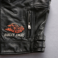 Vente directe d'usine, veste en cuir de vache sans manches pour moto, veste en cuir pour homme, taille plus, veste en cuir de vache véritable