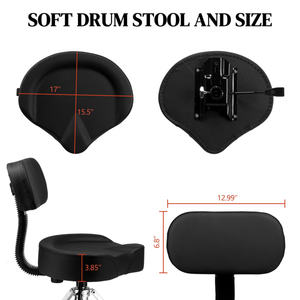 Silla de batería con altura ajustable, diseño de asiento tipo sillín, hidráulica, con respaldo para bateristas - Product Image 5