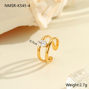 Осеннее овальное белое циркониевое Открытое кольцо минималистское геометрическое полое позолоченное кольцо из нержавеющей стали регулируемое не тусклое ювелирное изделие - Product Image 6