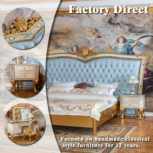 Lit King Size de Luxe Royal <span class=keywords><strong>avec</strong></span> Tête de Lit Large, Style Classique Turc, Bleu Glacé, Capitonnage, pour Villa, Palais, Mobilier de Chambre - Product Image 2