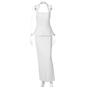 Ensemble deux pièces Euro-Américain transfrontalier, Nouvelle collection Printemps, style Instagram : Haut licou uni et robe longue moulante dos nu sexy, Taille <span class=keywords><strong>S</strong></span> - Product Image 4